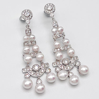 Antique Impression. Multi-pearl Earring in Silver 925. Edwardian Chandelier