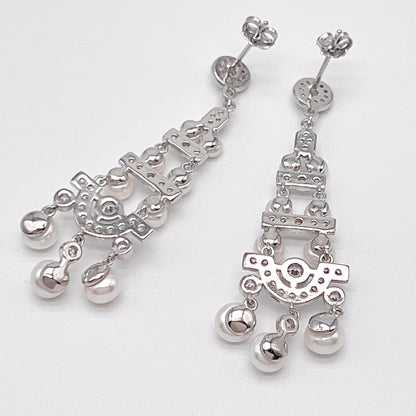 Antique Impression. Multi-pearl Earring in Silver 925. Edwardian Chandelier
