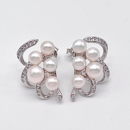 Antique Impression. Multi-pearl Ring and Earring Set in Silver 925. Ribbon & Snowball