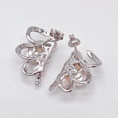 Antique Impression. Multi-pearl Ring and Earring Set in Silver 925. Ribbon & Snowball