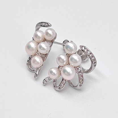 Antique Impression. Multi-pearl Ring and Earring Set in Silver 925. Ribbon & Snowball