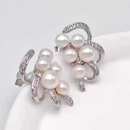 Antique Impression. Multi-pearl Ring and Earring Set in Silver 925. Ribbon & Snowball