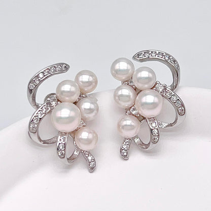 Antique Impression. Multi-pearl Ring and Earring Set in Silver 925. Ribbon & Snowball