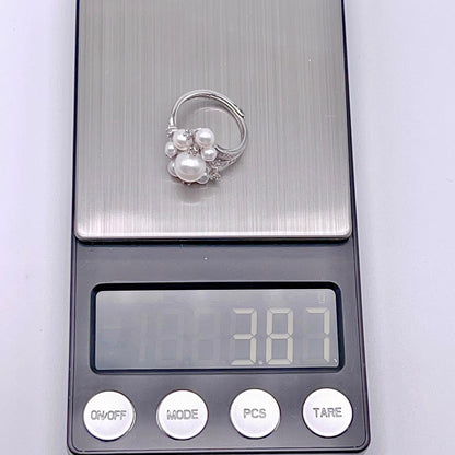 Antique Impression. Multi-pearl Ring and Earring Set in Silver 925. Ribbon & Snowball