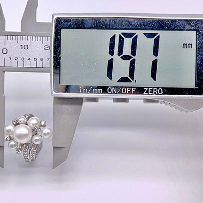 Contemporary Cocktail. Earring and Ring of Pearl Set in Silver 925. Triangular Snowflake