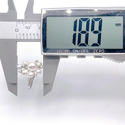 Contemporary Cocktail. Earring and Ring of Pearl Set in Silver 925. Triangular Snowflake