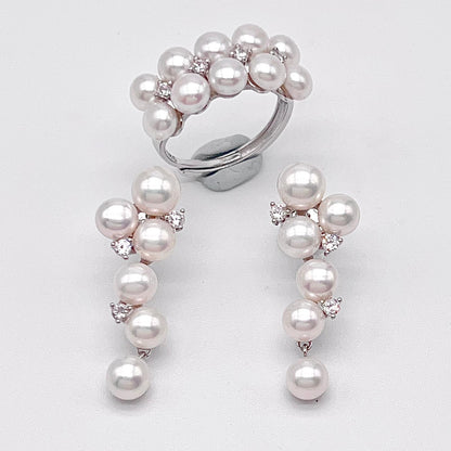 Antique Impression. Multi-pearl Ring & Earrings set in Silver 925. Star Cluster