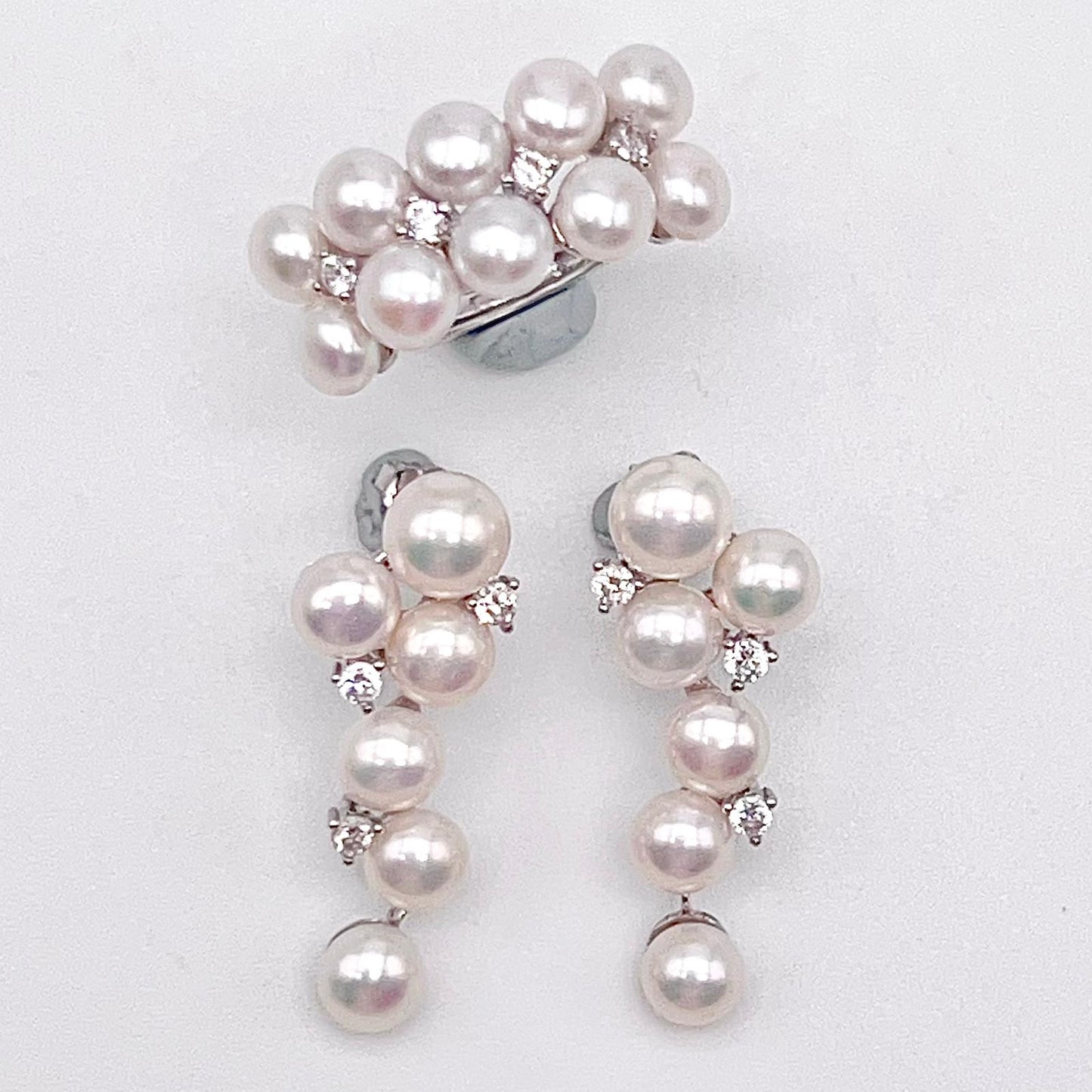 Antique Impression. Multi-pearl Ring & Earrings set in Silver 925. Star Cluster