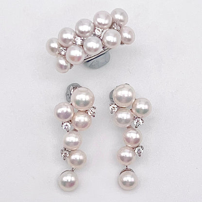Antique Impression. Multi-pearl Ring & Earrings set in Silver 925. Star Cluster