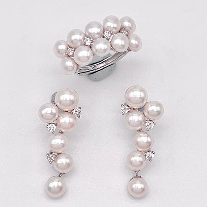 Antique Impression. Multi-pearl Ring & Earrings set in Silver 925. Star Cluster