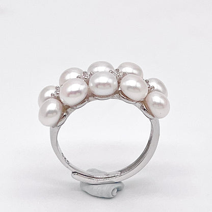 Antique Impression. Multi-pearl Ring & Earrings set in Silver 925. Star Cluster