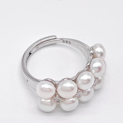 Antique Impression. Multi-pearl Ring & Earrings set in Silver 925. Star Cluster