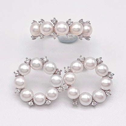 Antique Impression. Multi-pearl Ring and Earrings Set in Silver 925. Wreath