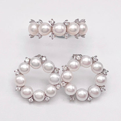 Antique Impression. Multi-pearl Ring and Earrings Set in Silver 925. Wreath