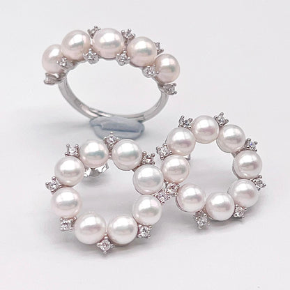Antique Impression. Multi-pearl Ring and Earrings Set in Silver 925. Wreath
