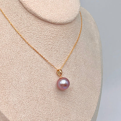 Classic. Top Quality Edison Pearl Earring and Pendant Set in 18K gold.Purple