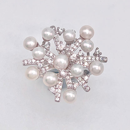 Retro Wind. Freshwater Pearl ring in silver 925. Fireworks