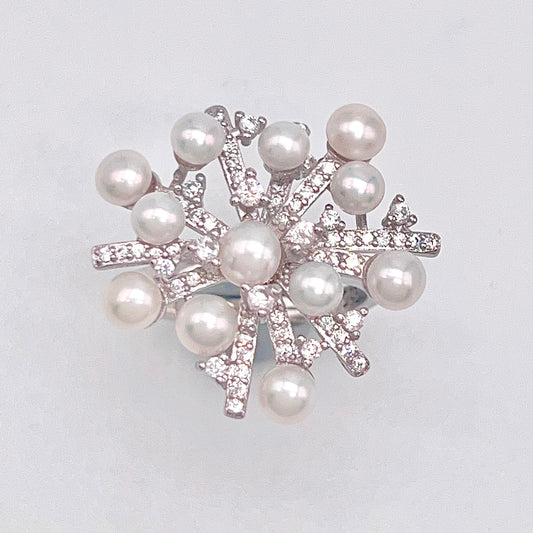Retro Wind. Freshwater Pearl ring in silver 925. Fireworks