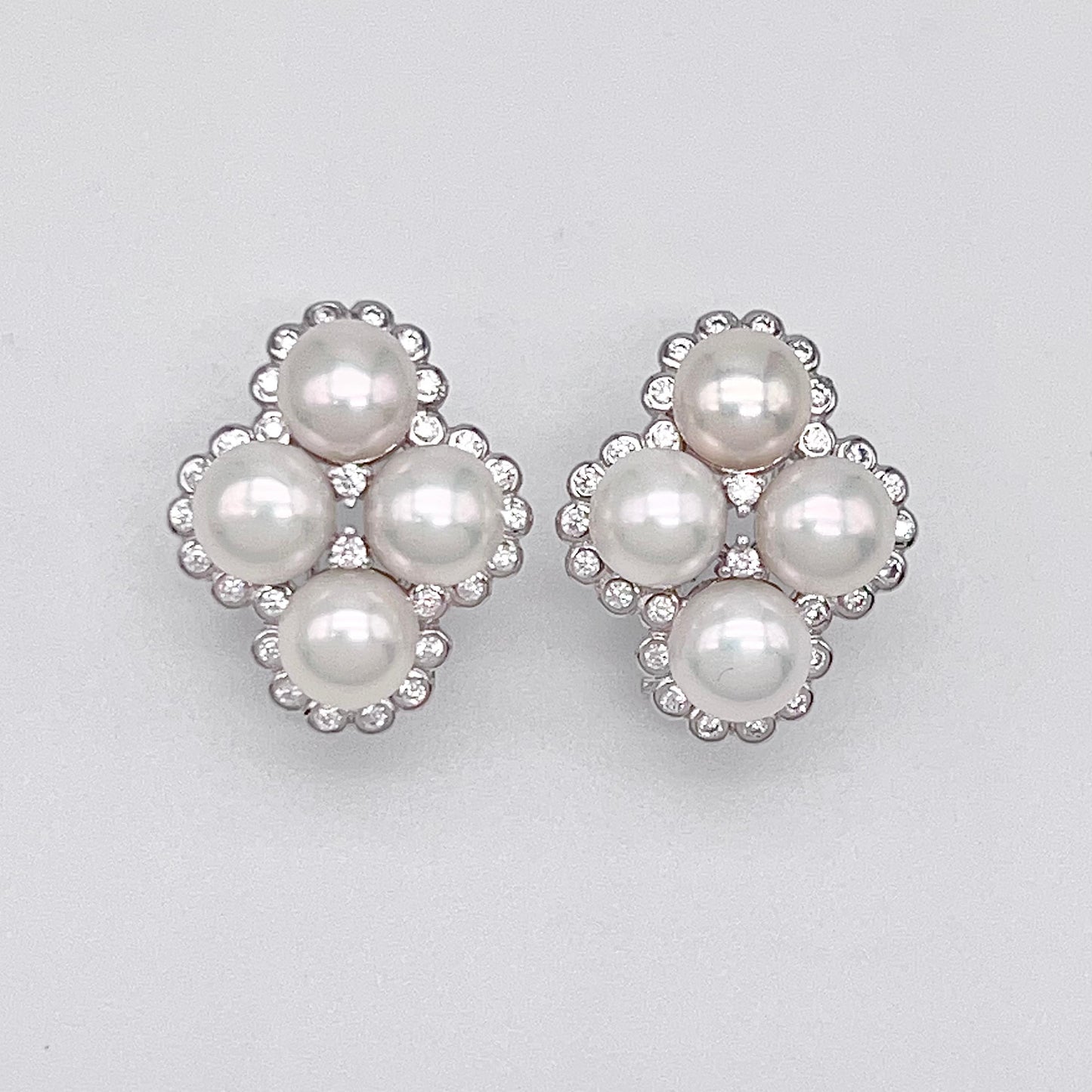 Retro Wind. Freshwater Pearl Earring and Ring Set in silver 925. Round Spark