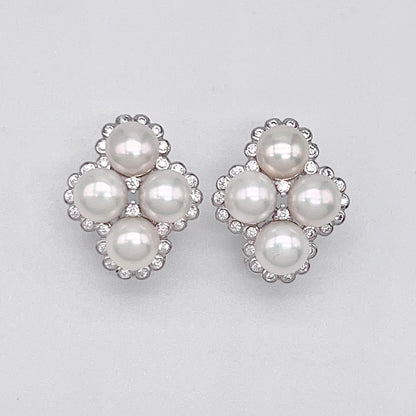 Retro Wind. Freshwater Pearl Earring and Ring Set in silver 925. Round Spark