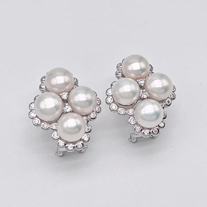 Retro Wind. Freshwater Pearl Earring and Ring Set in silver 925. Round Spark