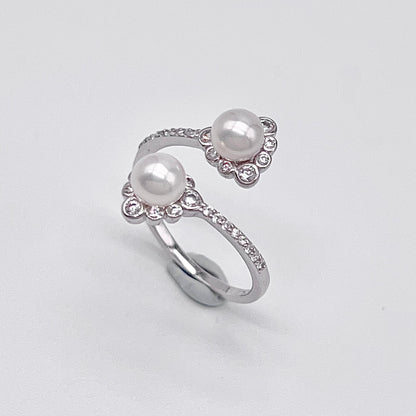 Retro Wind. Freshwater Pearl Earring and Ring Set in silver 925. Round Spark