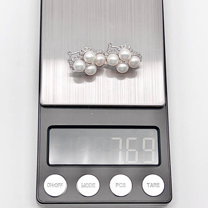 Retro Wind. Freshwater Pearl Earring and Ring Set in silver 925. Round Spark