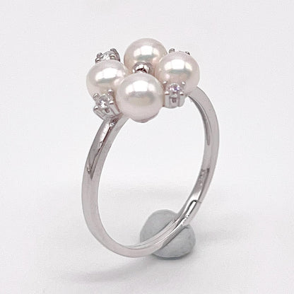 Retro Wind. Freshwater Pearl Earring and Ring Set in silver 925. Pearl bean