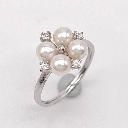 Retro Wind. Freshwater Pearl Earring and Ring Set in silver 925. Pearl bean