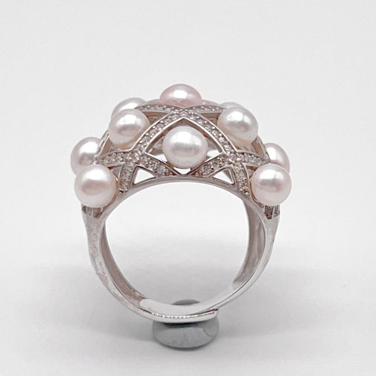 Retro Wind. Freshwater Pearl ring in silver 925