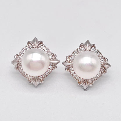Retro Wind. Pearl Earring and Ring set in Silver 925. 4 Iris Frame