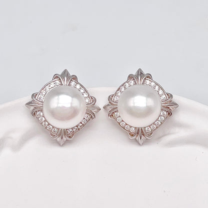 Retro Wind. Pearl Earring and Ring set in Silver 925. 4 Iris Frame