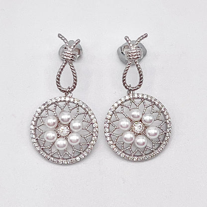 Retro Wind. Pearl Earring and Ring in Silver 925. Wheel