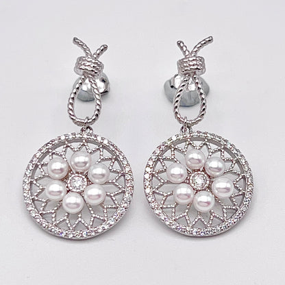 Retro Wind. Pearl Earring and Ring in Silver 925. Wheel