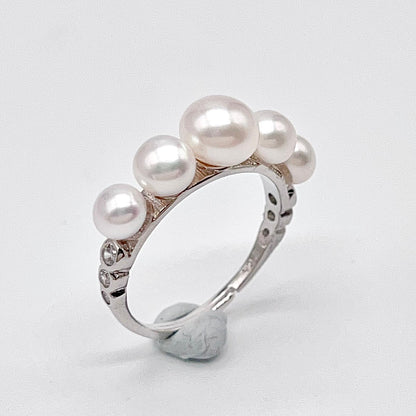 Retro Wind. Pearl Earring and Ring in Silver 925. Wheel