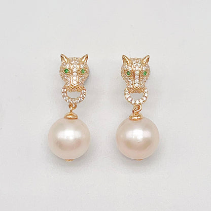 Retro Wind. Pearl Earring and Necklace in Silver 925. Leopard