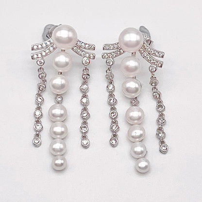 Retro Wind. Pearl Earring and Ring in Silver 925. 3 Fringe