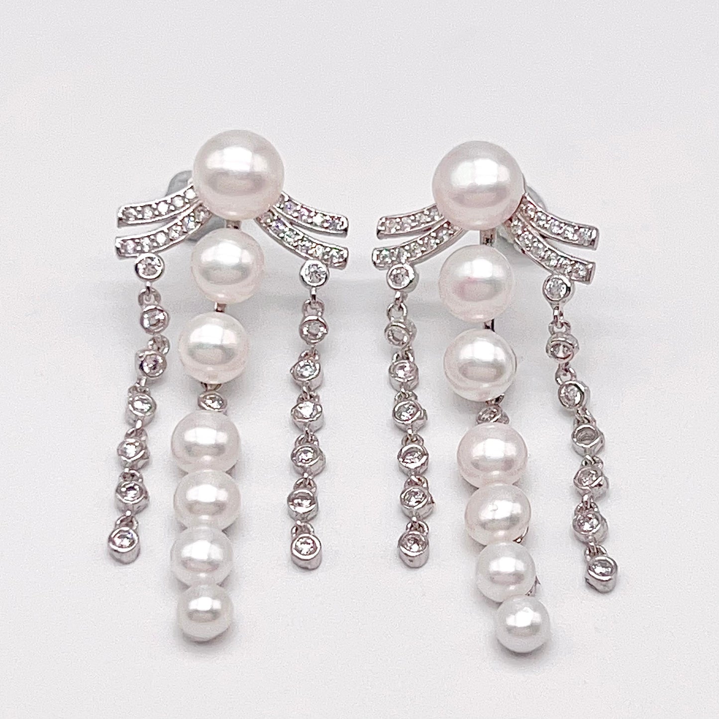 Retro Wind. Pearl Earring and Ring in Silver 925. 3 Fringe