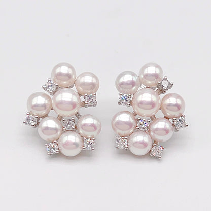 Retro Wind. Pearl Earring and Ring in Silver 925. Cloud Cluster