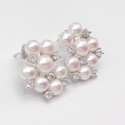Retro Wind. Pearl Earring and Ring in Silver 925. Cloud Cluster