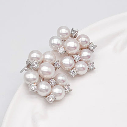 Retro Wind. Pearl Earring and Ring in Silver 925. Cloud Cluster