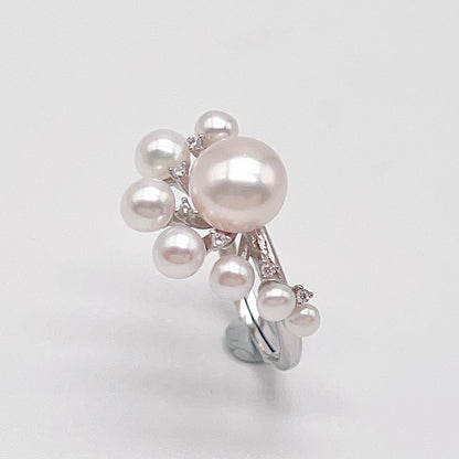 Retro Wind. Pearl Earring and Ring in Silver 925. Cloud Cluster