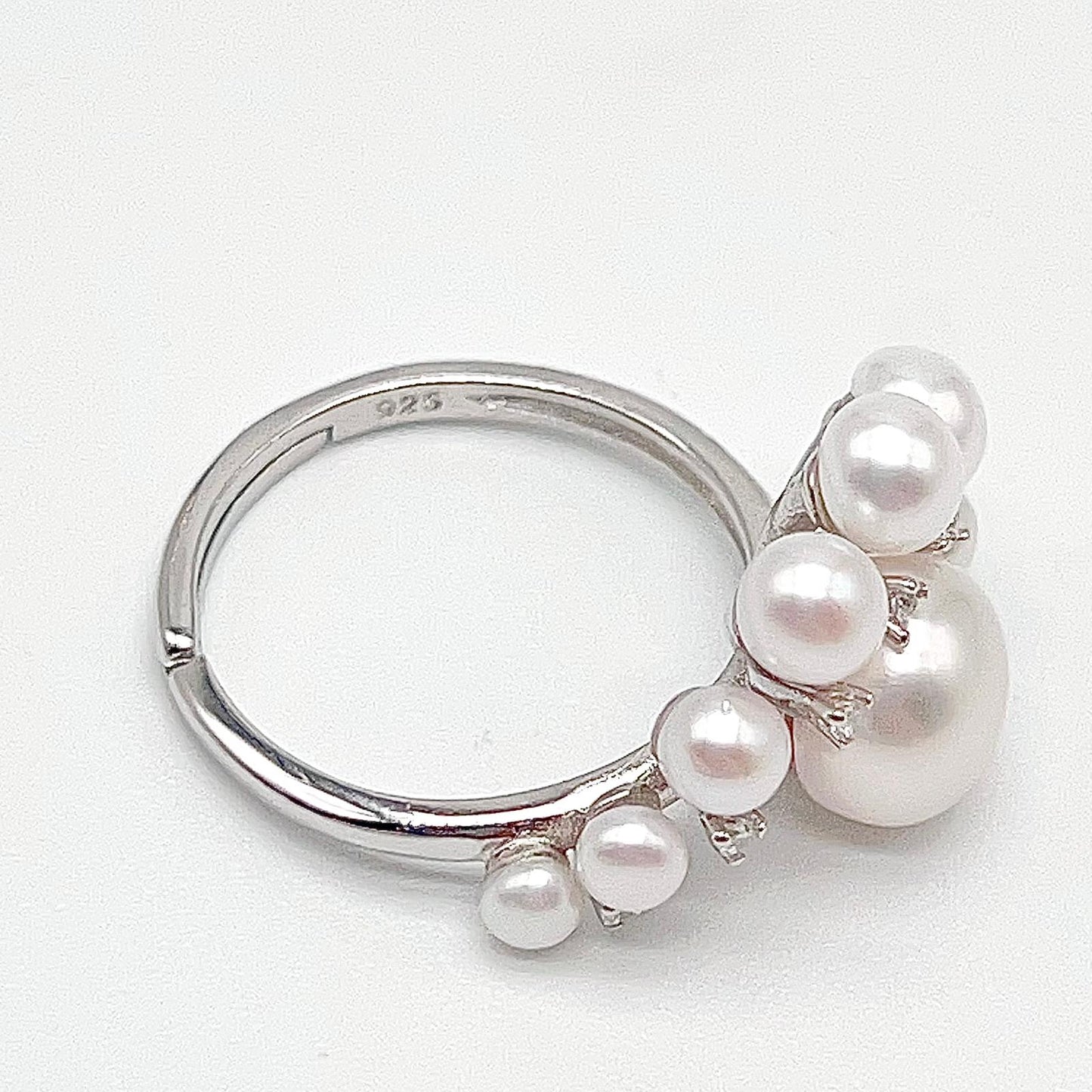 Retro Wind. Pearl Earring and Ring in Silver 925. Cloud Cluster