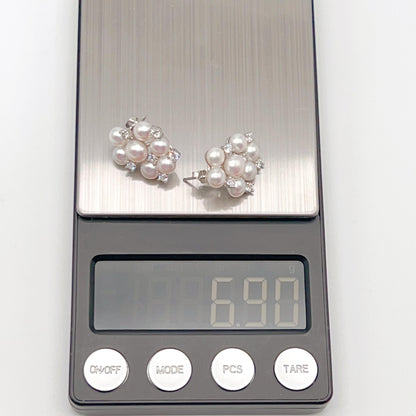 Retro Wind. Pearl Earring and Ring in Silver 925. Cloud Cluster