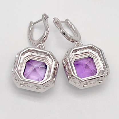 Regal Octagon Amethyst Drop Earrings with Zircon