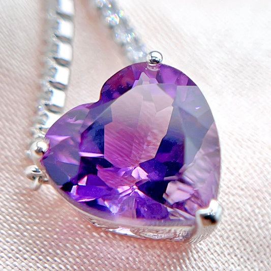 Luxury Heart-Cut Amethyst Pendant Necklace on Pave Tennis Chain