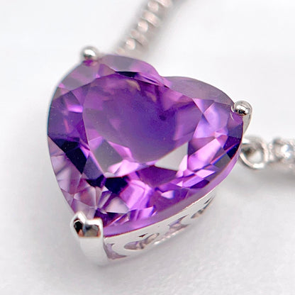 Luxury Heart-Cut Amethyst Pendant Necklace on Pave Tennis Chain