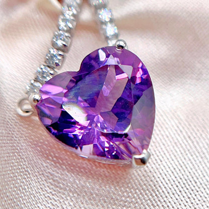 Luxury Heart-Cut Amethyst Pendant Necklace on Pave Tennis Chain