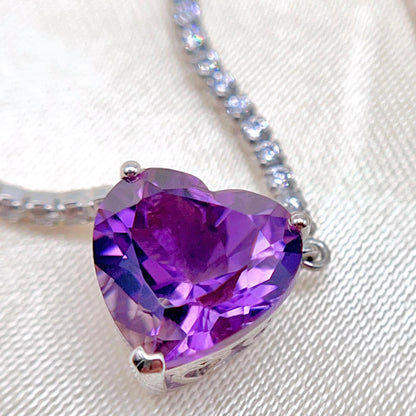 Luxury Heart-Cut Amethyst Pendant Necklace on Pave Tennis Chain