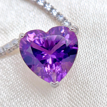 Luxury Heart-Cut Amethyst Pendant Necklace on Pave Tennis Chain